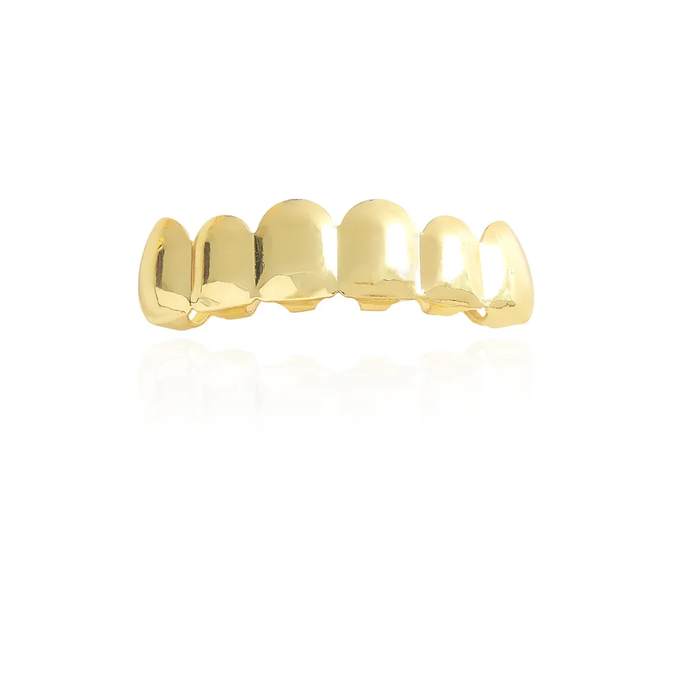 Punk Copper Real Gold Plated Top Bottom Teeth Grillz Smooth Flat Punk Grillz For Teeth Factory Wholesale Price
