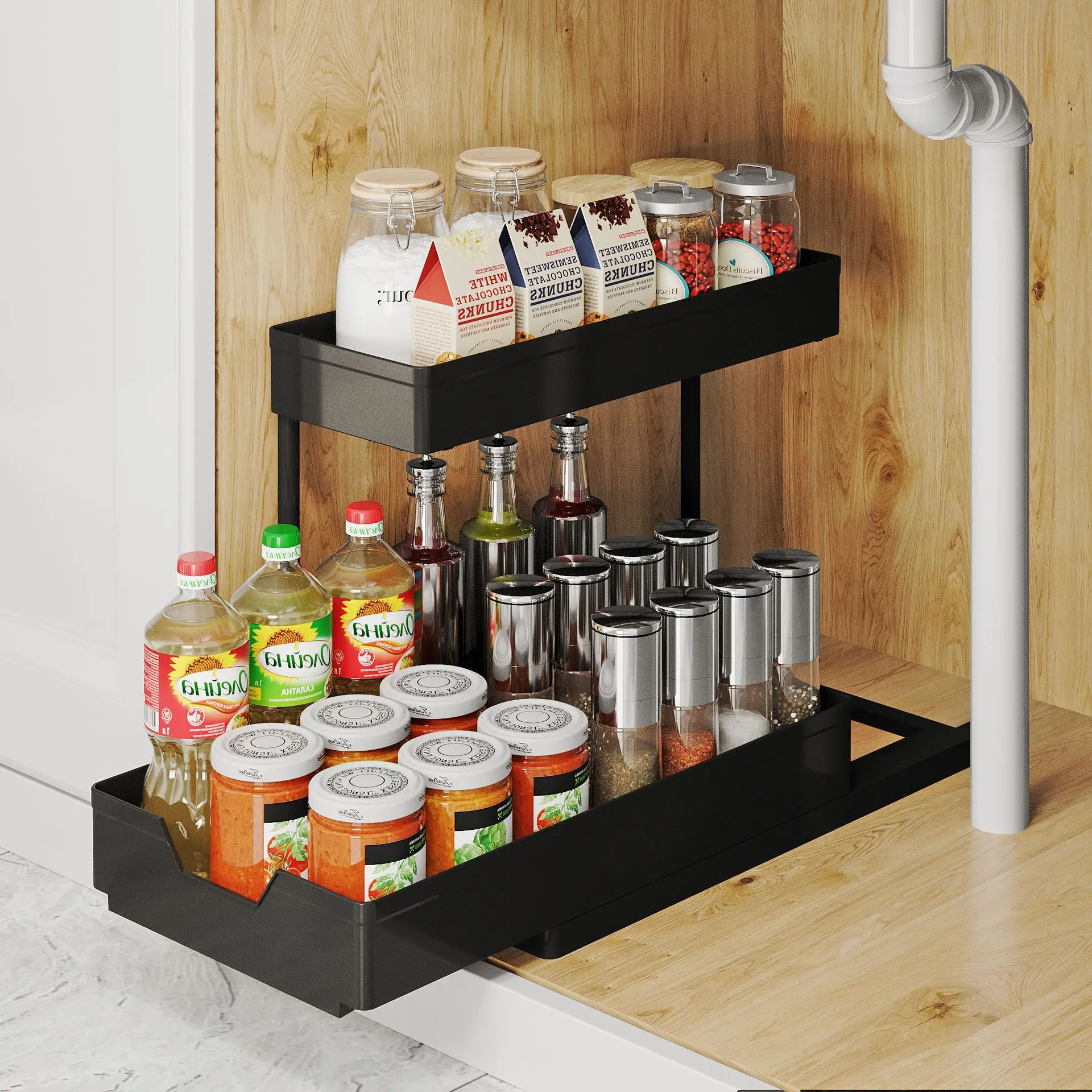 2-Tier L shape Spice Organizer Rack Countertop Condiment Display Shelf Drain Rack Kitchen Bathroom Storage Shelves