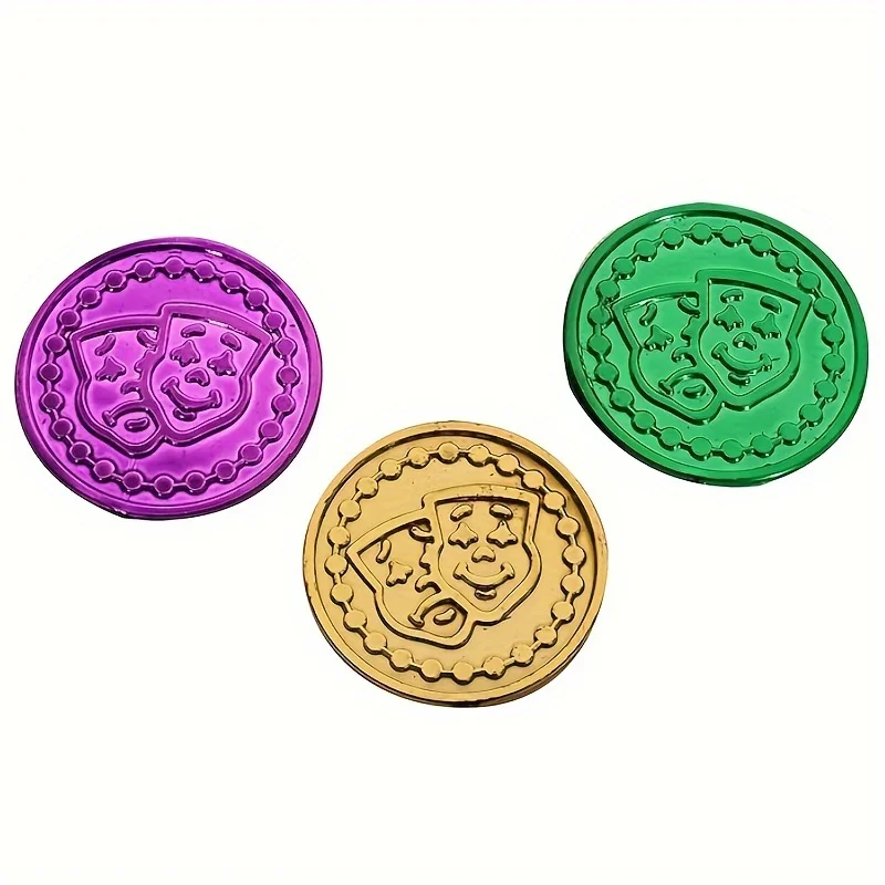 Mardi Gras Party Favors Decorations Throws For Parades Fake Purple Green Golden Plastic Coins For Pirate Hunting Game Supplies
