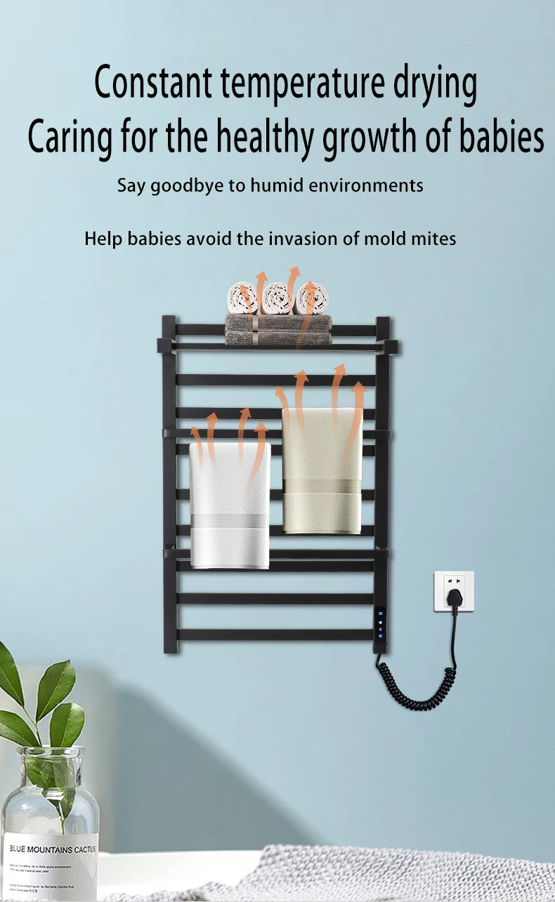 High Quality Simple Style Stainless Steel Wall Mounted Rotate Heated Electric Towel Rack For Bathroom