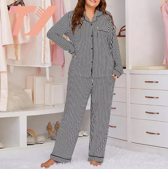 plus size casual home sleepwears check pj sets for women lounge wear pajamas for women set