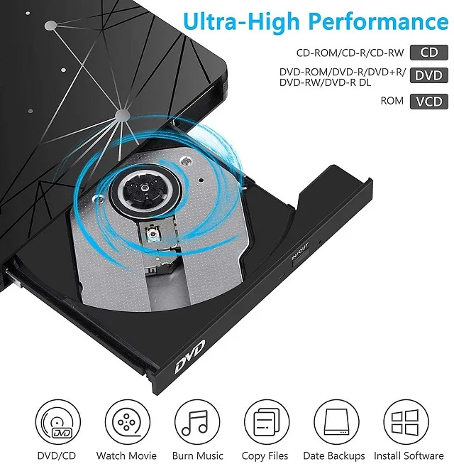 Best Selling Type-C Laptop Slim CD Drive USB 3.0 Portable External DVD Player Win 11mac DVD rw Recorder Disc Reader