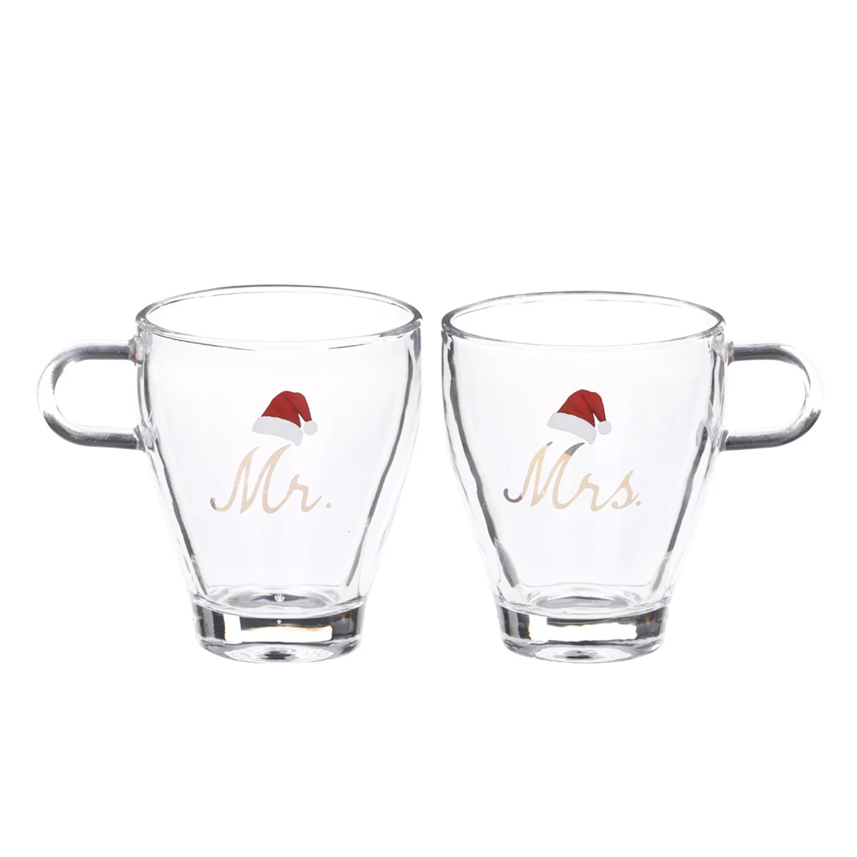 Cheap Amazon Top Seller Insulated MR MRS Christmas hat pattern Double Wall Clear Glass Coffee Latte Tea Cups Set