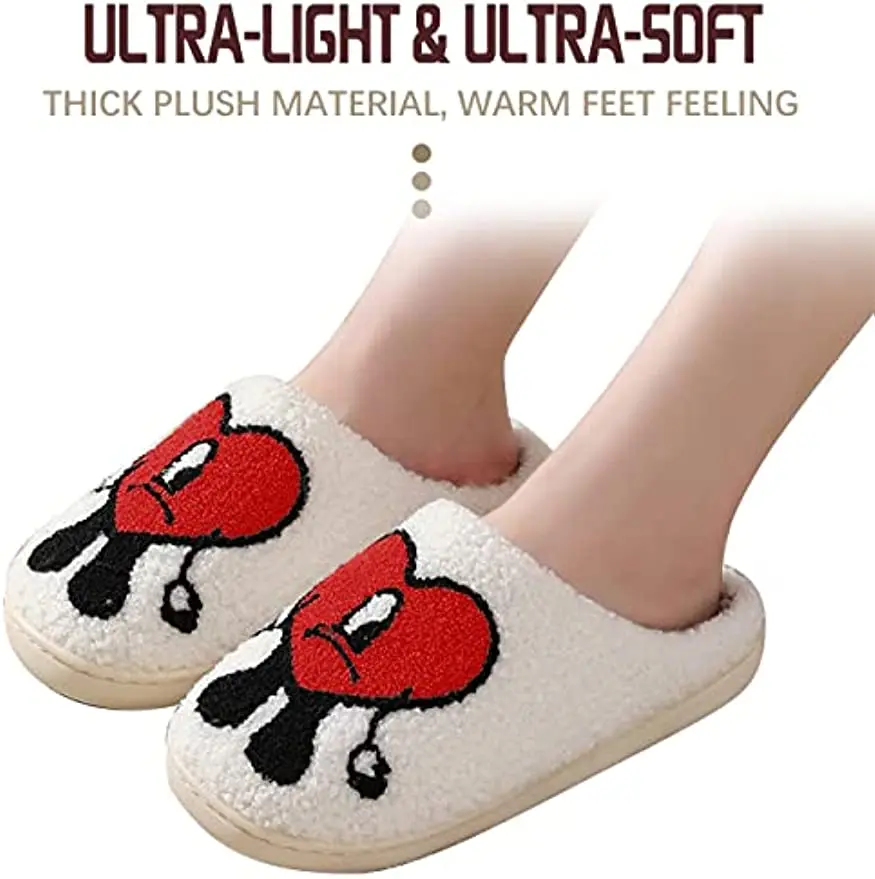 Valentine Slippers for Women and Men Cartoon embroidery Shoes Warm indoor bedroom Winter Love Pattern Heart Slippers