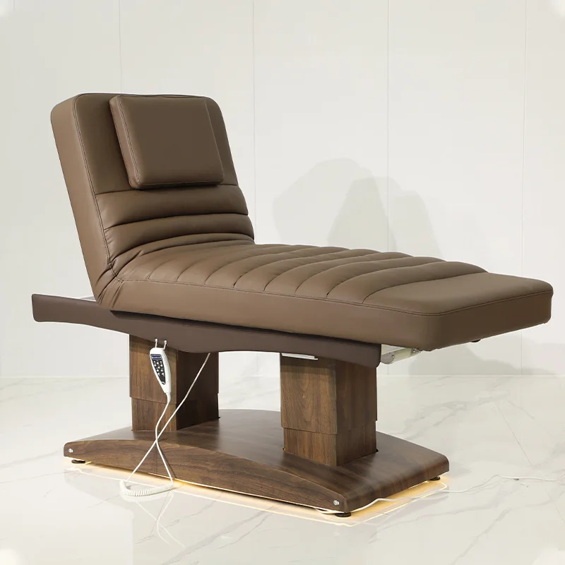 HICOMED Luxury Wooden Base Facial Lash Beauty Bed Electric Massage Physiotherapy SPA Table For Beauty Salon With 4 Motors