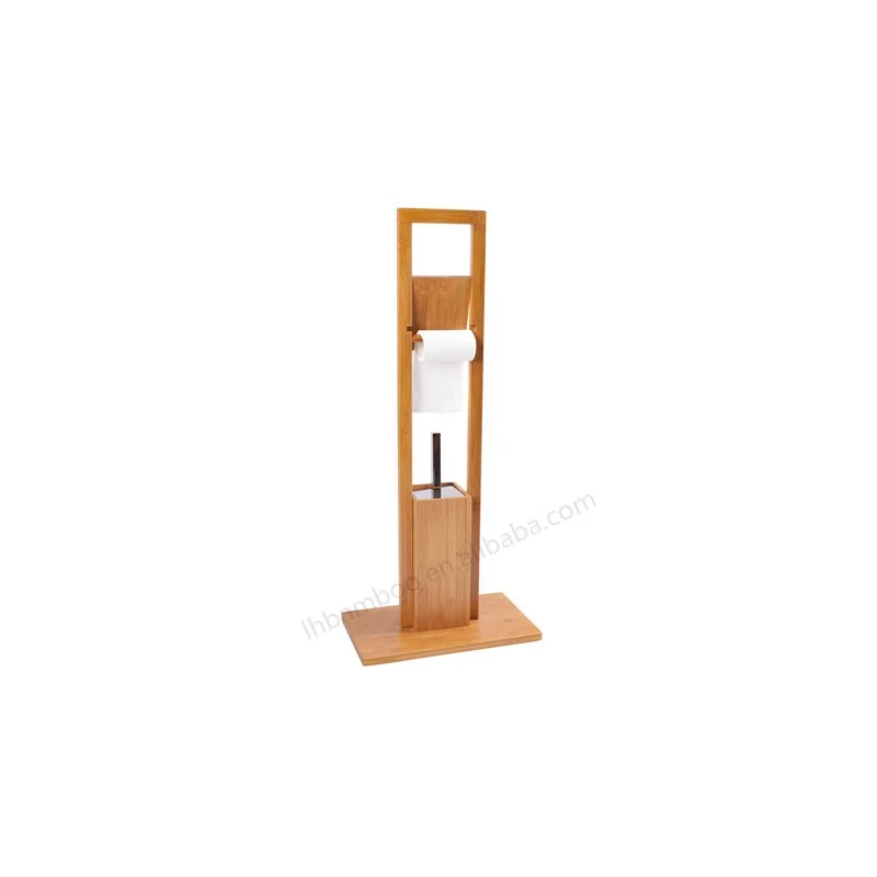 
New Design Natural Bamboo Toilet Butler With Toilet Paper Storage Holder And Toilet Brush 