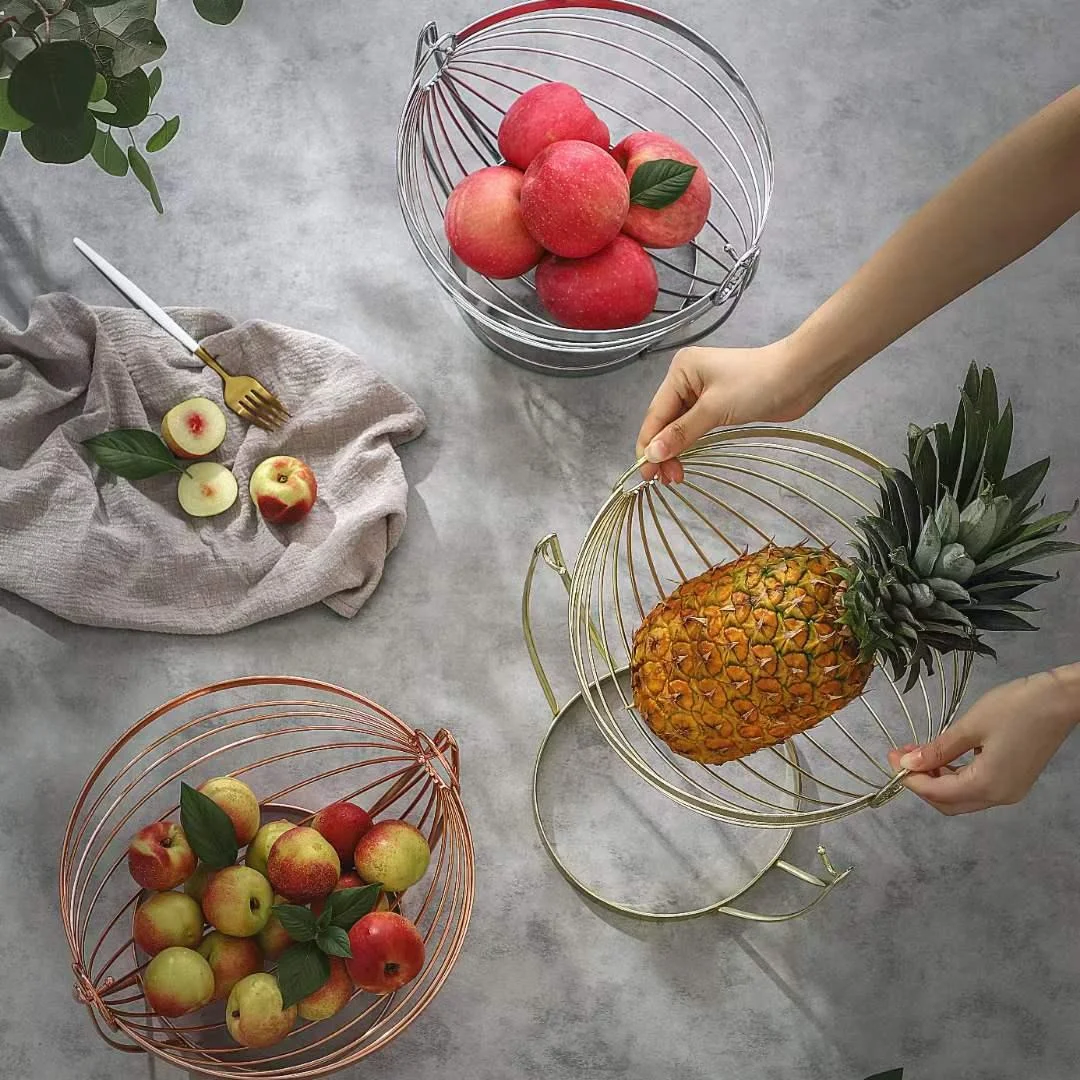 Modern Style Storage Fruit Vegetables Produce Metal Basket Rack Display Stand Swing fruit basket