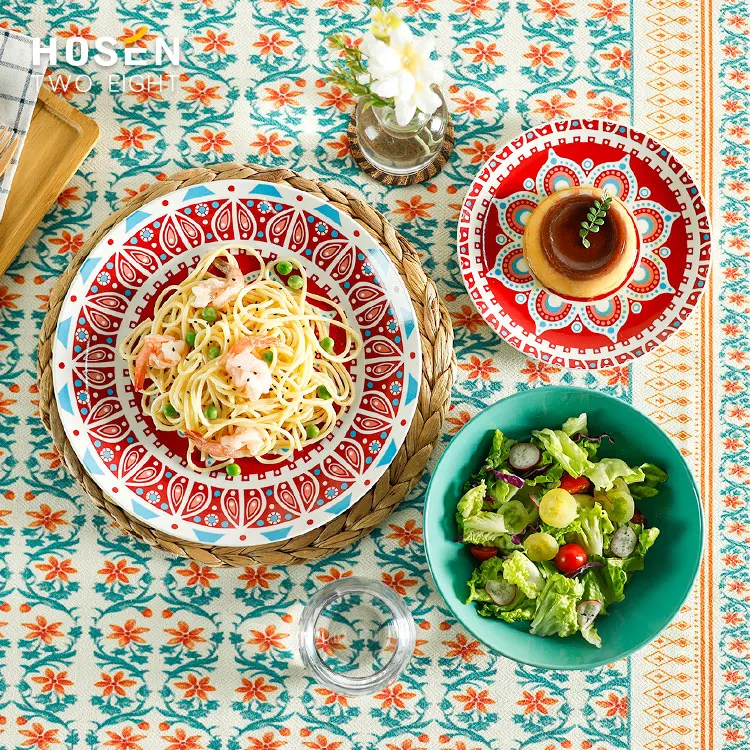 China Fancy Round Dinner Plate Porcelain Bohemia Style 12 Pcs Ceramic Dinner Plates Hand Painting Dinnerware Set Home Use