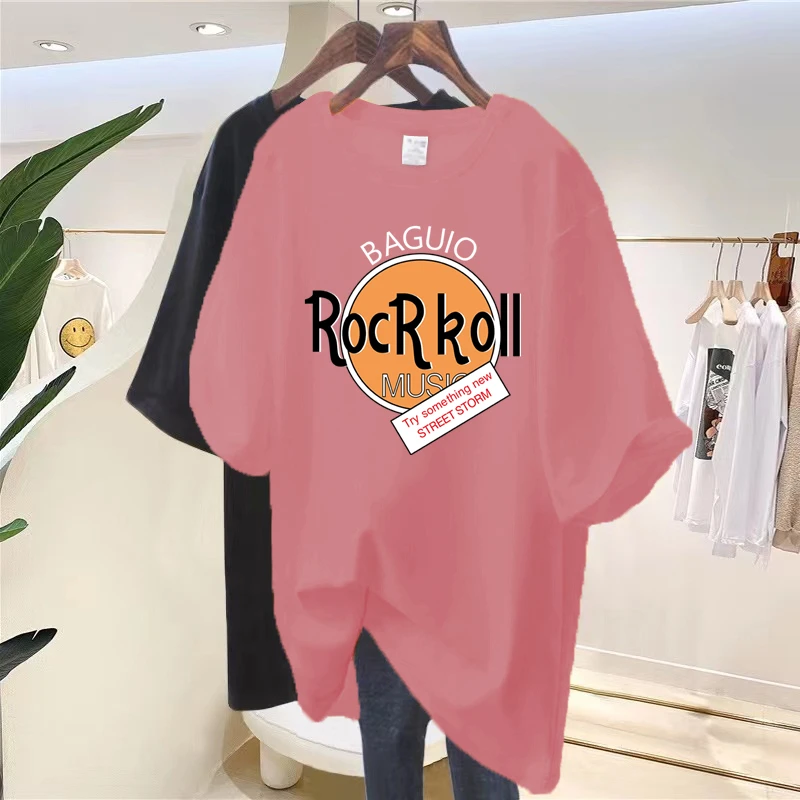 Wholesale custom 100 cotton micro-label printed summer short sleeve T-shirt women 2024 new round neck loose top