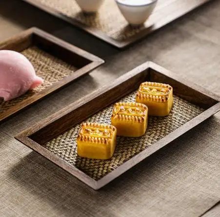 Wooden rectangular tea tray Household tea cup tea tray Hotel service tray