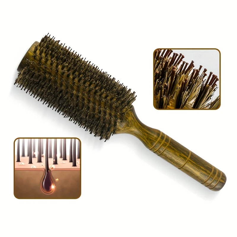 Wooden Hair Styling Comb, Tube Roller Round Comb, Professional Hairdressing Comb For Barber Salon Home Use