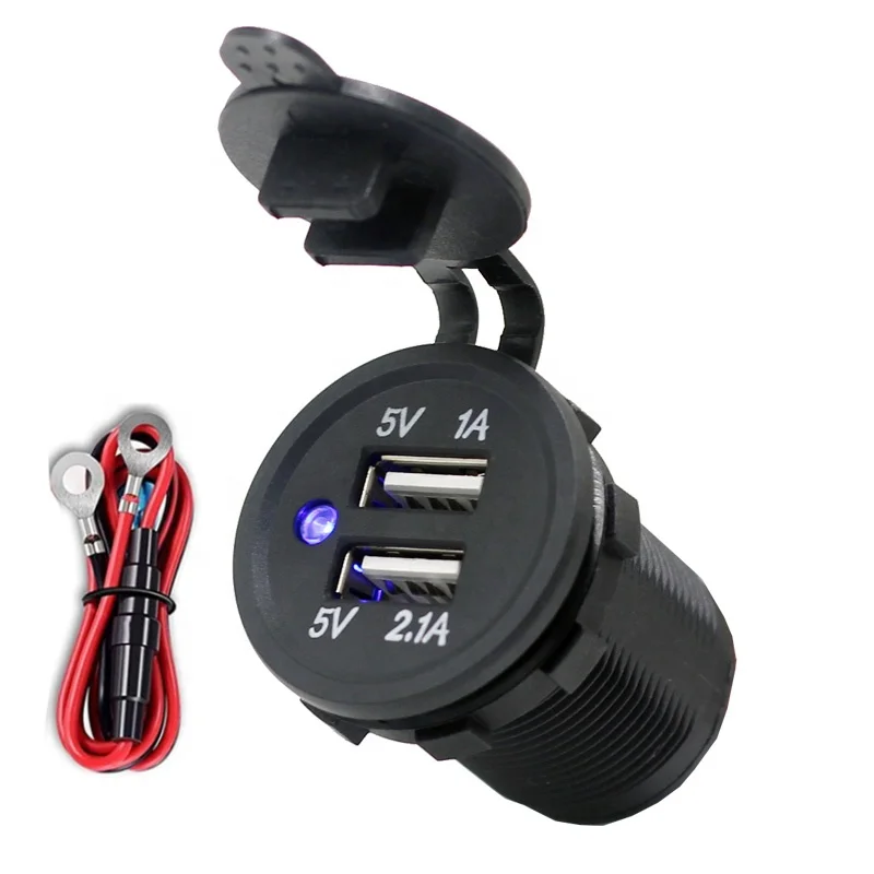 12 to 24V Dual 2.1A Outlet Dual Led Light Excellent Blue Red Auto Dual Port USB Socket With Waterproof