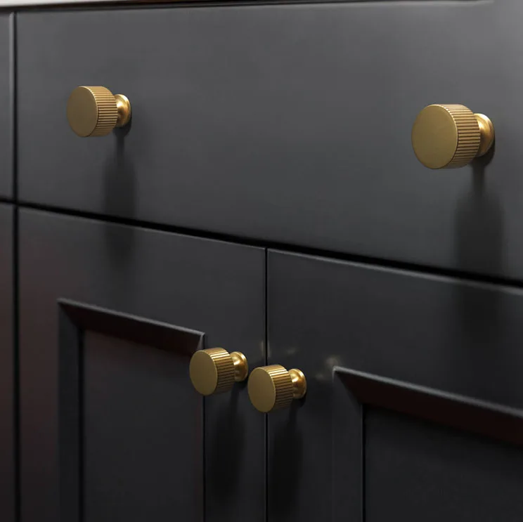 Modern Solid Brass Stripe Drawer Knobs 28mm Cabinet Handle Dresser Kitchen Bathroom Pull Copper Furniture Hardware Round  Knobs