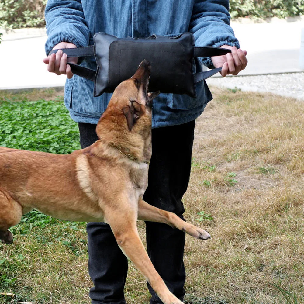 Durable Leather Bite Pillow for German Shepherds and Malinois Training, Heavy-Duty Dog Bite Toy with Three Handles