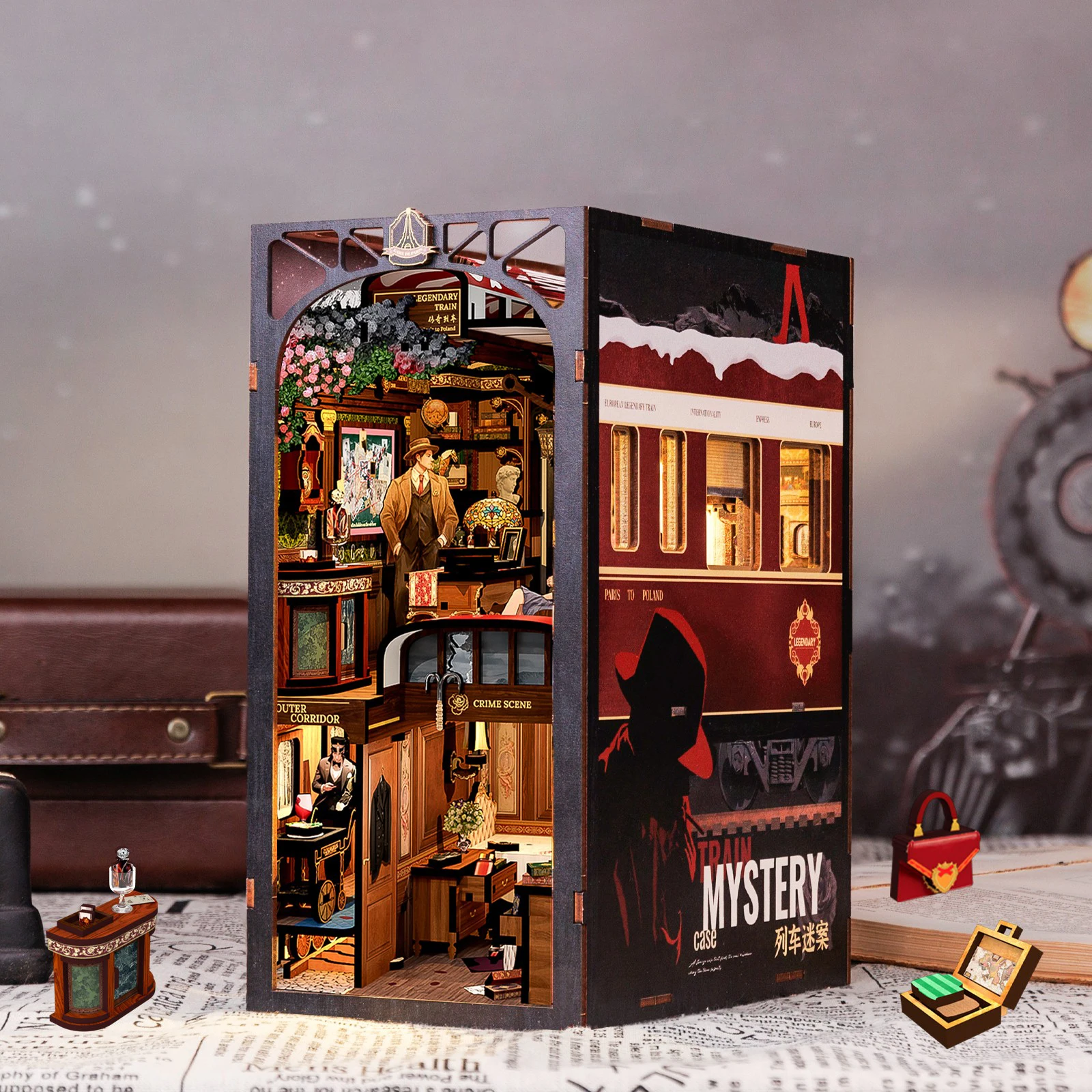 CuteBee Hot Selling DIY Book Nook Detective Style Miniature Dollhouse with Dust Cover 3D Wooden Puzzle as Gift Ideas