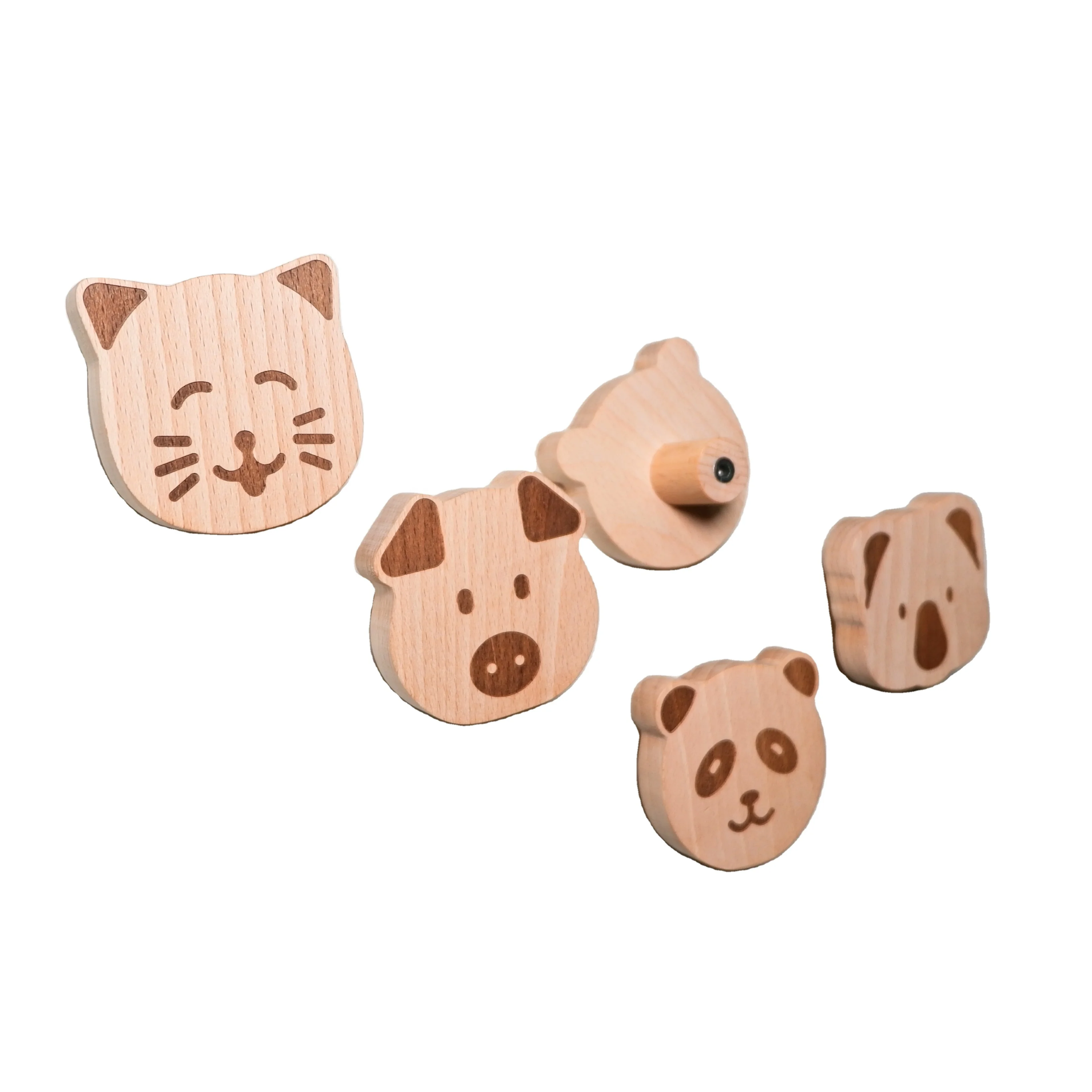 Creative Animal Design Wardrobe Knobs Set Wooden Wall Hangers Drawer Wardrobe Handles Kids Room Wooden Cabinet Handles