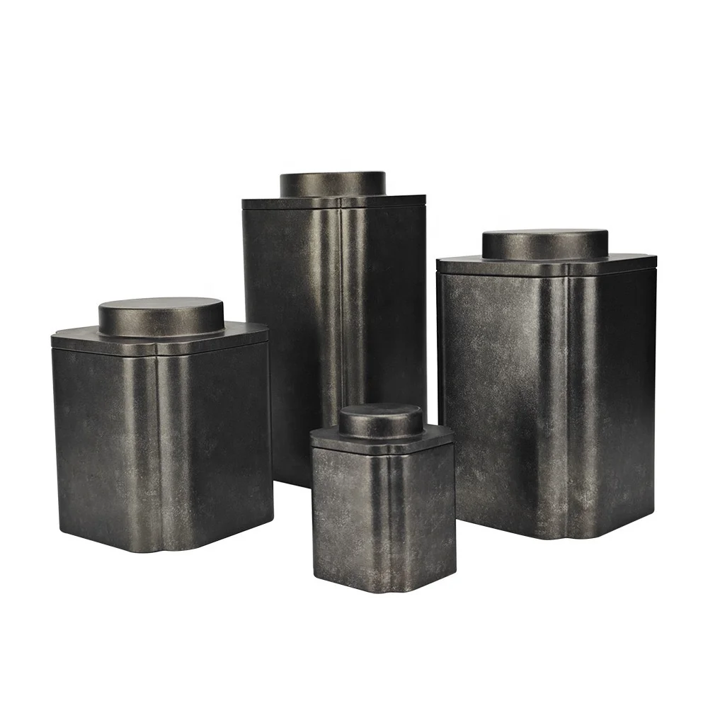 Novelty 4 Different Sized Vintage Black Airtight Metal Canister Coffee Bean Storage Tea Tins with Lids