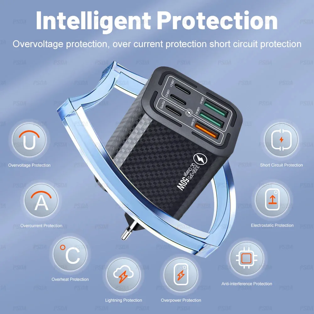 PD 50W USB Type-C Super Fast Charger Quick Charge 3.0 Wall Adapter For Xiaomi IPhone Samsung Oneplus