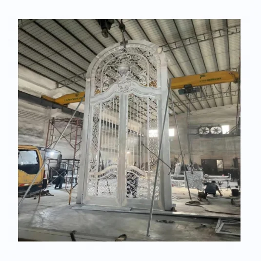 Hot Selling Wholesale Price Large Cast Iron Garden Door Design Safe Double Opening Glass Big Wrought Iron Villa Door