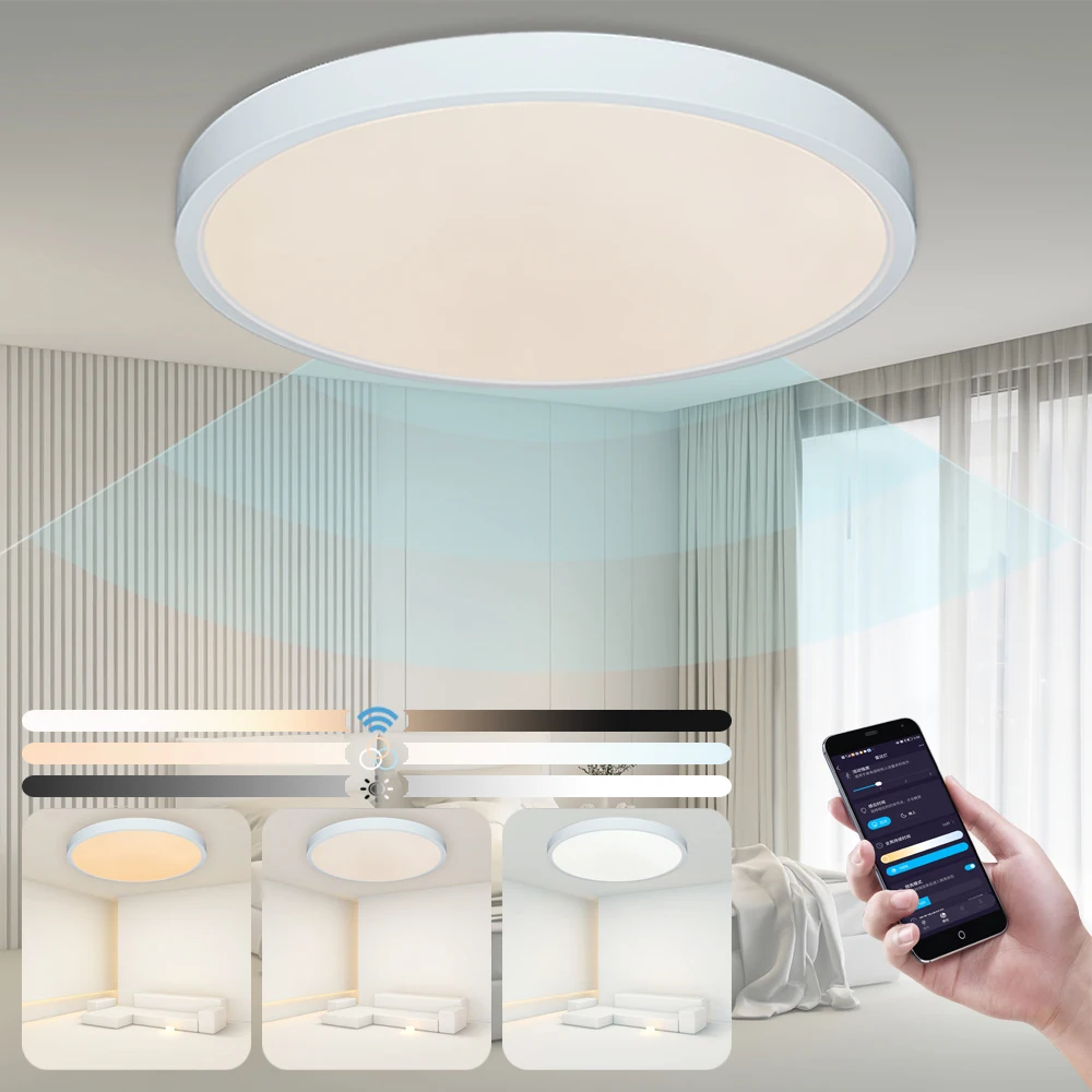 Microwave Motion Sensor Ultra Thin Flush Mount Bedroom Living Room Modern Surface Dimmable Round Fixture Lamp Led Ceiling Light