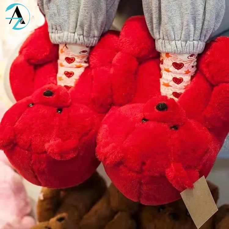 1 Pair Customized Logo Colorful Slippers For Women Soft Fluffy Baby Teddy Bear Slippers Sandals