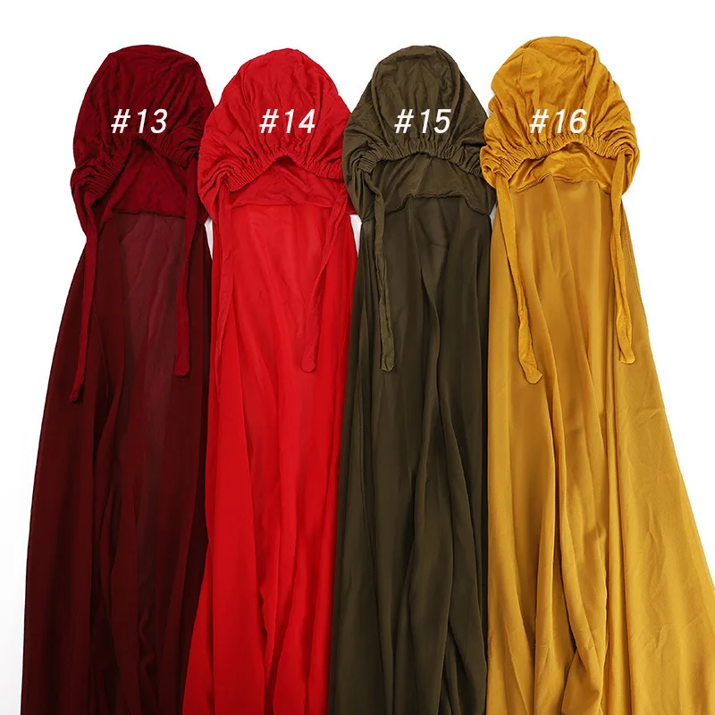 2021 new underscarf custom plain instant chiffon hijab with inner jersey bonnet caps headscarf long satin lining cap shawl scarf