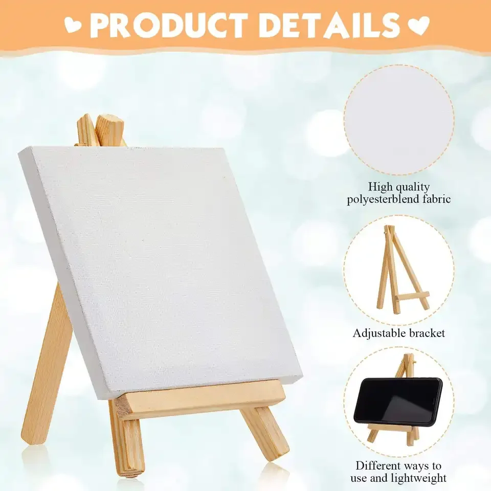Xin Bowen 12*12CM Mini Pre Drawn Outline Stretched Canvas Painting Canvases Boards And Easel Set For Painting