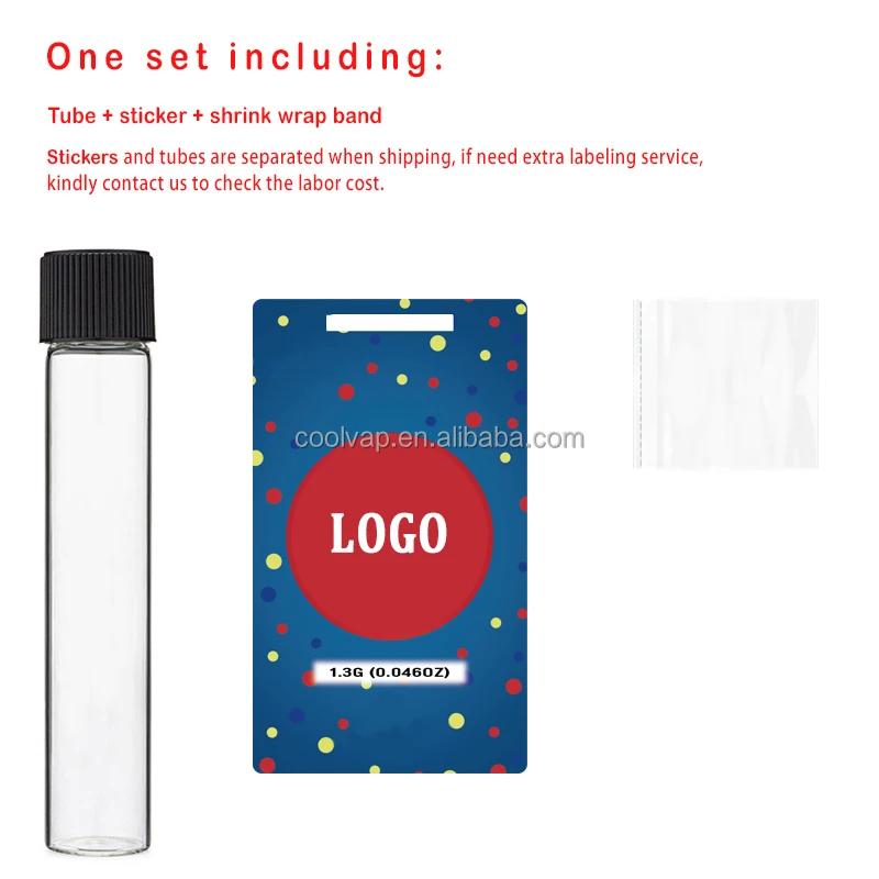 22*120mm clear glass tube wide mouth children resistant lid custom stickers packaging tube with labels
