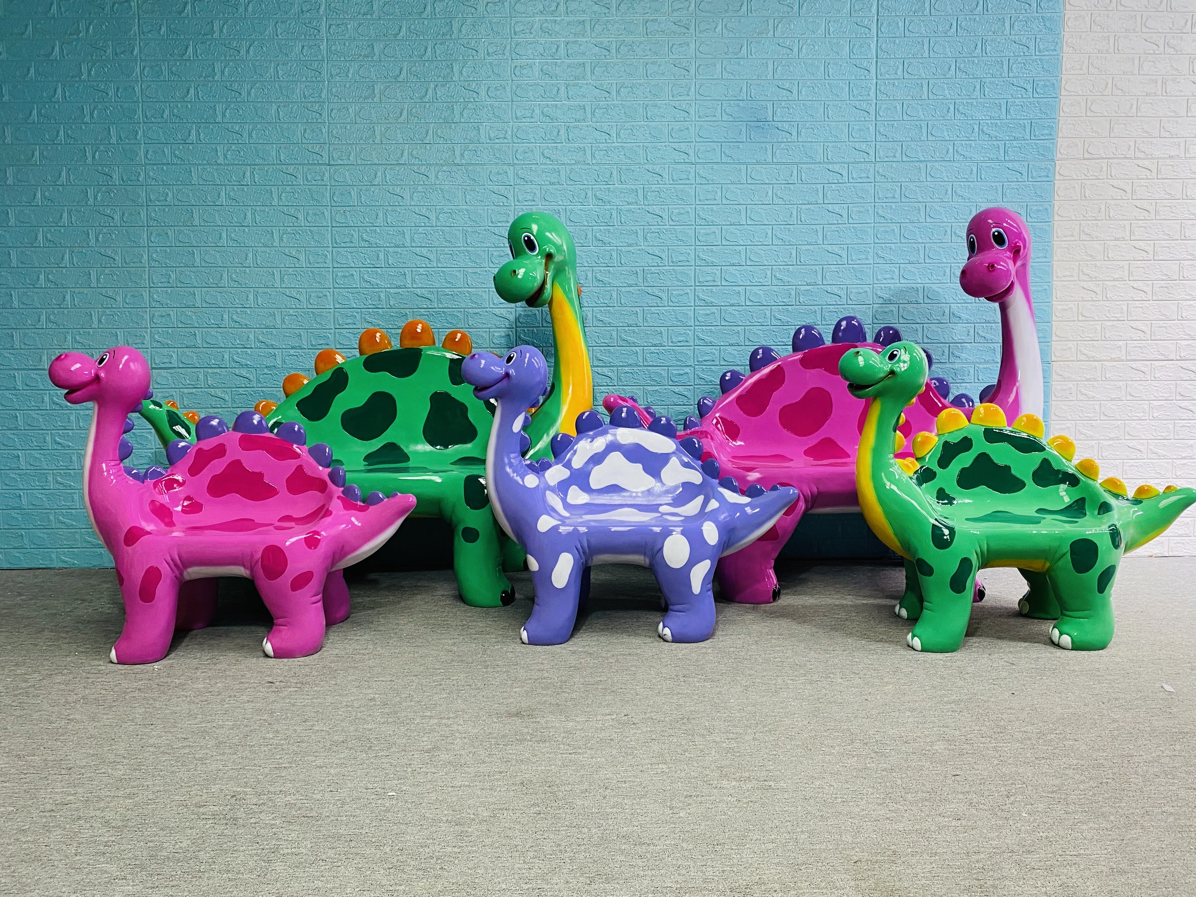 Outdoor Theme Park Fiberglass Sculpture Dinosaur Chair For Kids