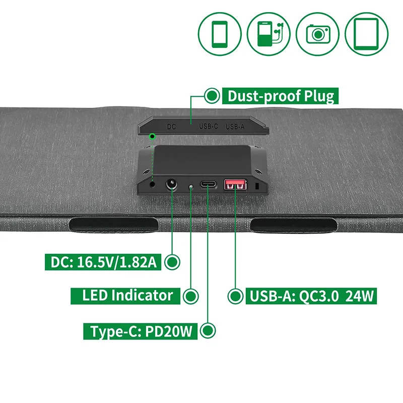 New designs OEM hiking use portable solar charger 10W 15W 30W 40W 60W USB type C ports foldable solar charger for mobile phone