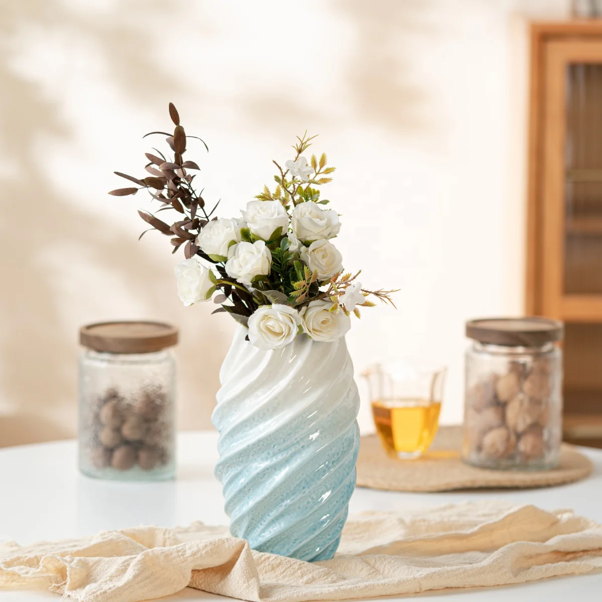 Gold Nordic Home Decor Marbled Ceramic Vase Living Room Floral  Decoration