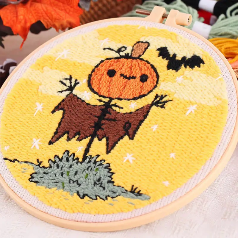 Halloween Punch Needle Kits for Beginner Embroidery Starter Kit Punch Needle with Punch Needle Fabric,Hoops,Yarns,Sewing Needles