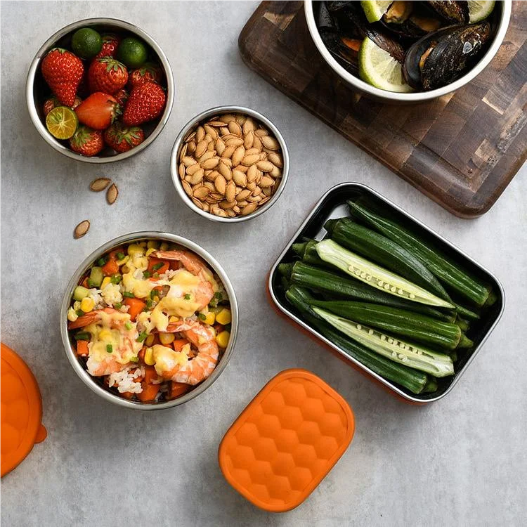 Экологическая квадратная 304 из нержавеющей стали Bento Box силиконовая крышка холодильник Герметичный Набор для хранения контейнеров обеда