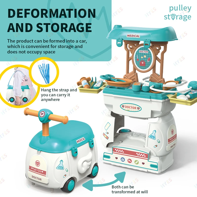Huiye 2 In 1 Play Doctor Toy Set Early Educational Hospital Pretend Play Toys Indoor Cartoon Storage Car Medical Toys For Kids