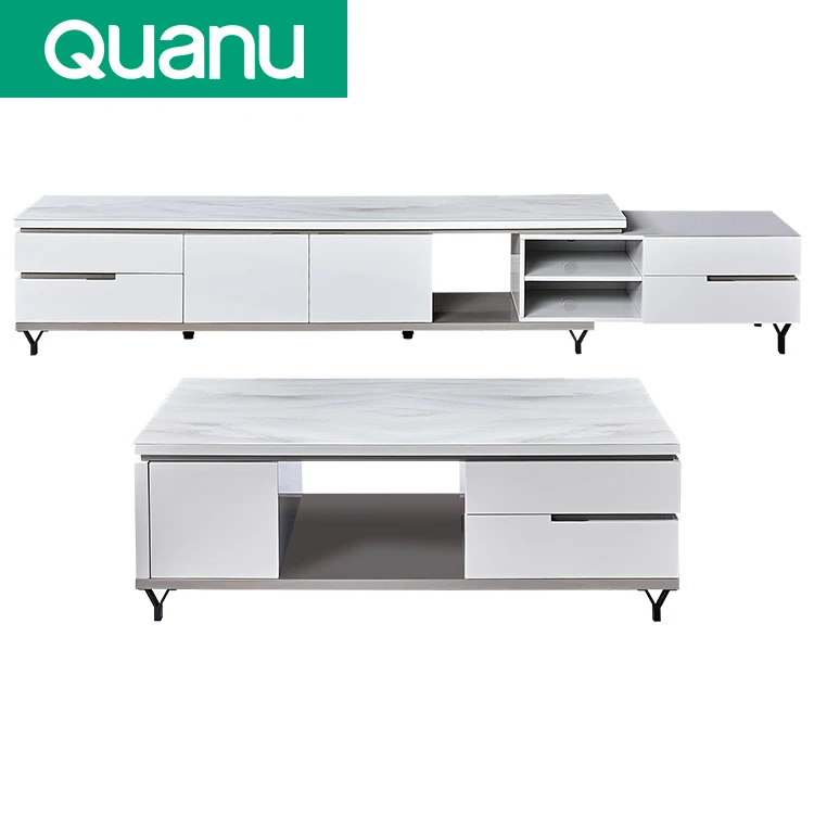 120767 Высококачественная Белая ТВ-подставка для гостиной современная Выдвижная ТВ-подставка из закаленного стекла кофейный столик