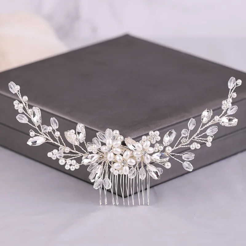 Factory Wholesale Hot Selling Handmade Headdress Flower Pearl Comb Hairpin Hair Accessories Fancy Wedding Hair Accessories For B
