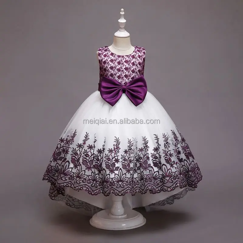 Baige Western Style Tailed Girl Wedding Dress Elegant Crew Neck Flower Baby Girls Dress Design 10 Year Old (1600582260169)