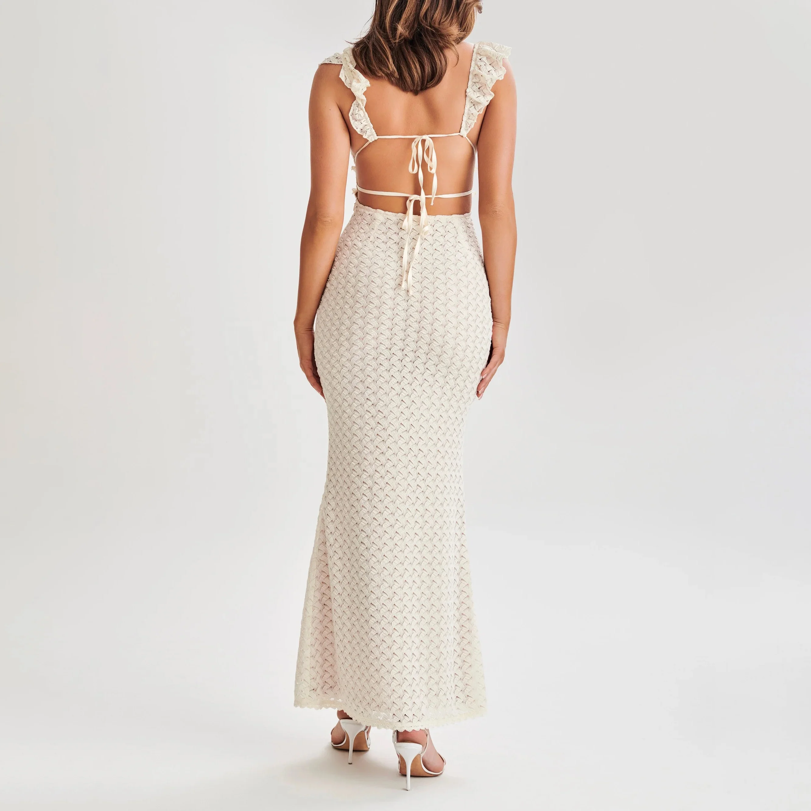 OEM Women Clothes Manufacturer V Neck Sleeveless Backless Lady Dresses Boutique Breathable Summer Women Lace Dress