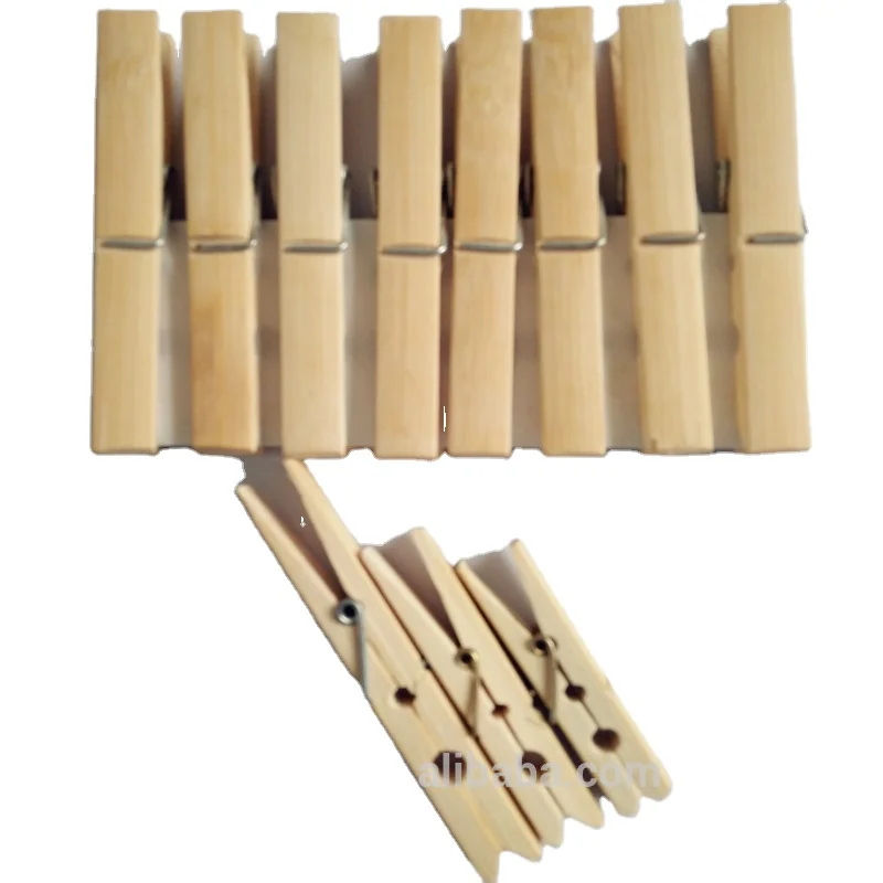 Large bamboo clothespin wood clip metal pegs