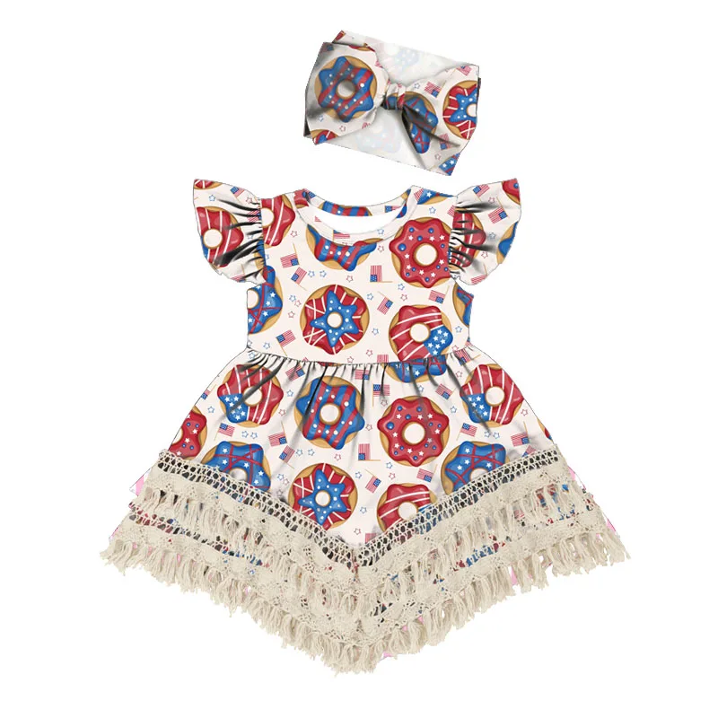 BQA-184 +FD-041  Newborn Baby Girls Pink flower Tutu Dress First Birthday Skirt Outfits Casual Girls Clothes Headband