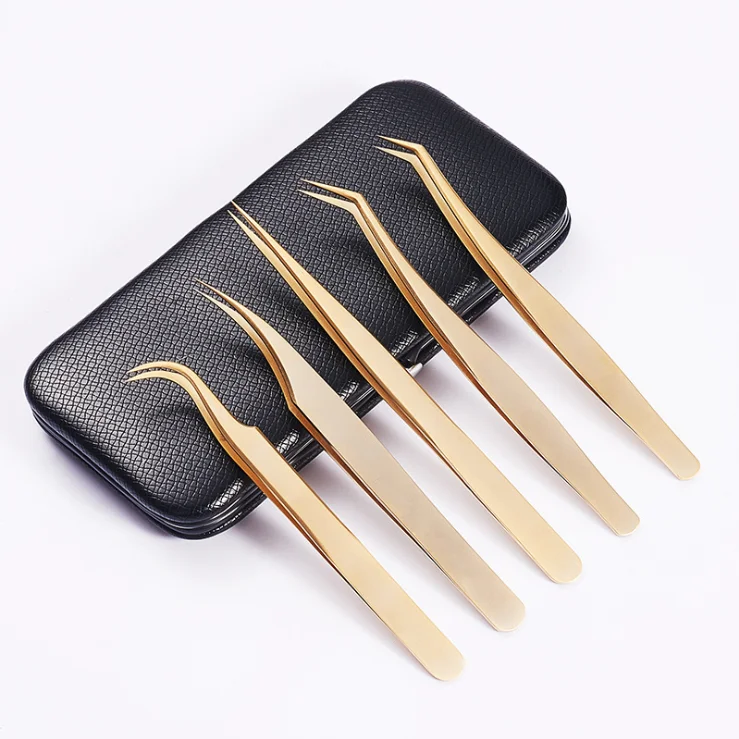 Professional stainless steel eyelash tweezers private label lash extensions tweezers sets