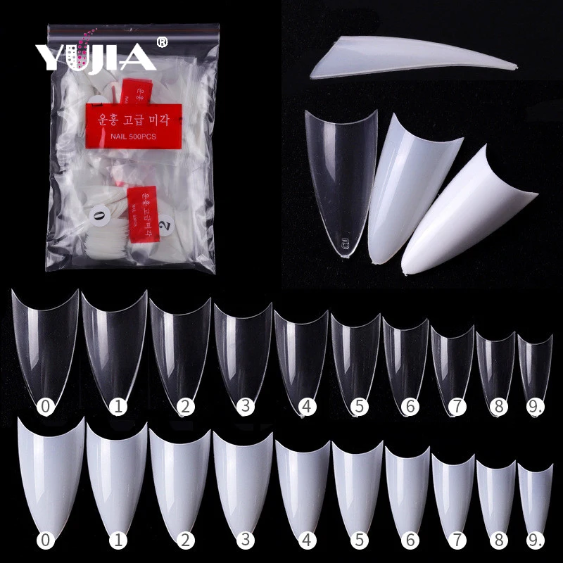 French sharp nail tips 500 pcs a bag two colors natural transparent color
