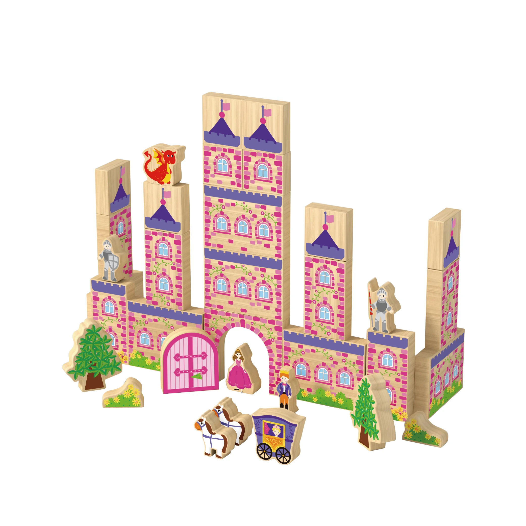 DIY Child Wooden Farm Construction Building Blocks Set Colorful Educational Toys For Kids Creative Learning