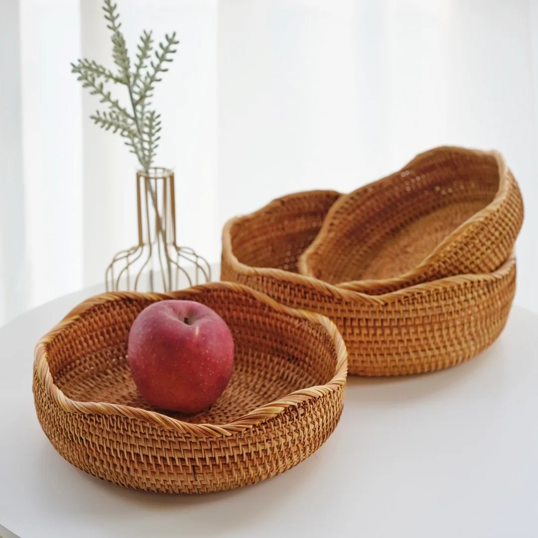 Lnasidel Rattan Woven Wicker Picnic Fruit Shopping Basket  Homm Chaussur Home Storage Baskets