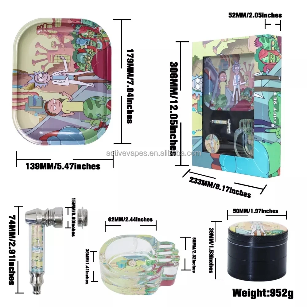 Factory Price Rolling Tray Bundle 4 In 1 Accessories Set Comes With Cigarette Tray Glass Ashtray Herb Grinder Metal Pipe