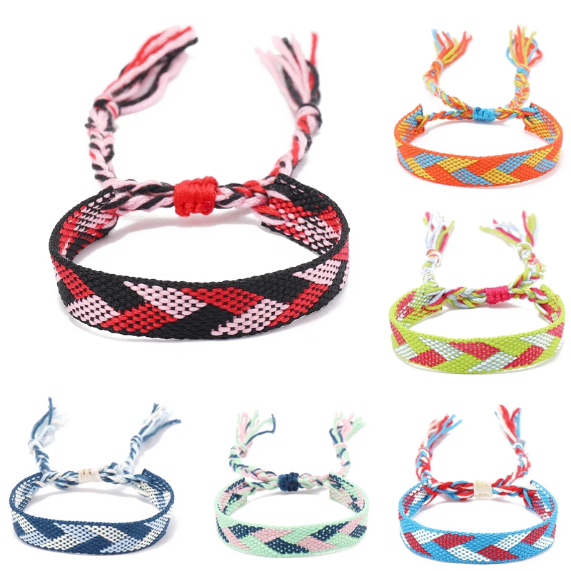 Ethnic Handmade Woven Rope String Boho Crochet Cotton Friendship Adjustable Bracelets For Women
