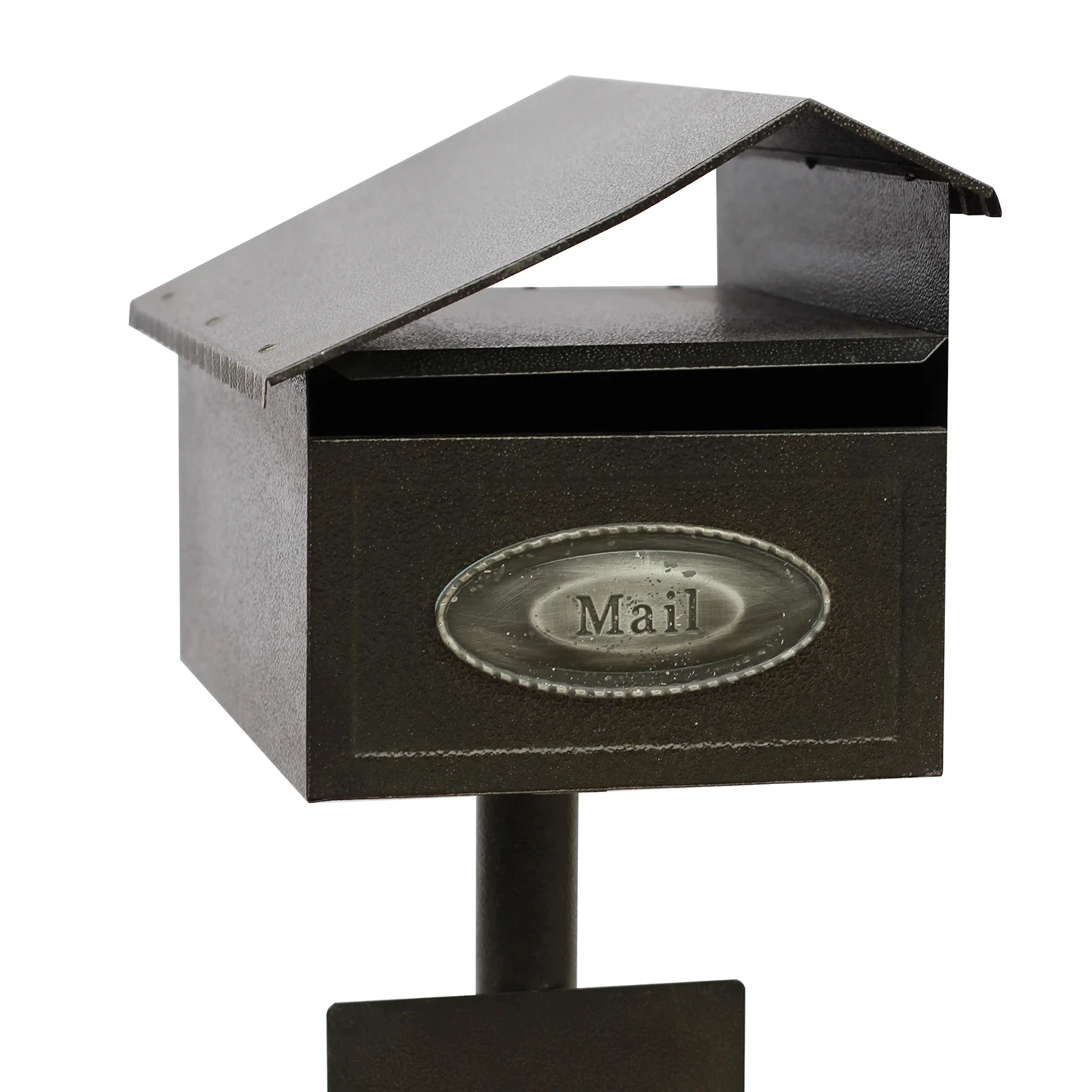 JHC Modern Freestanding Letterbox with Pole Black Galvanized Steel Waterproof for Outdoor Garden Use