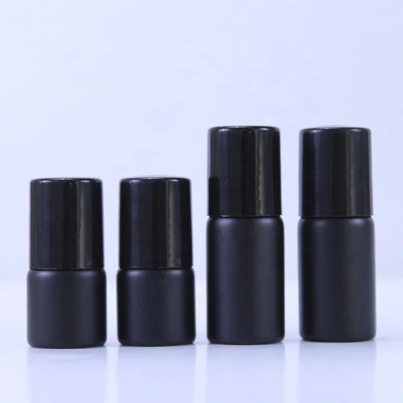 Matte Black Glass Roll on Bottles with Stainless Steel Roller Balls 1ml 2ml 3ml Essential Oil Roller Glass Bottle