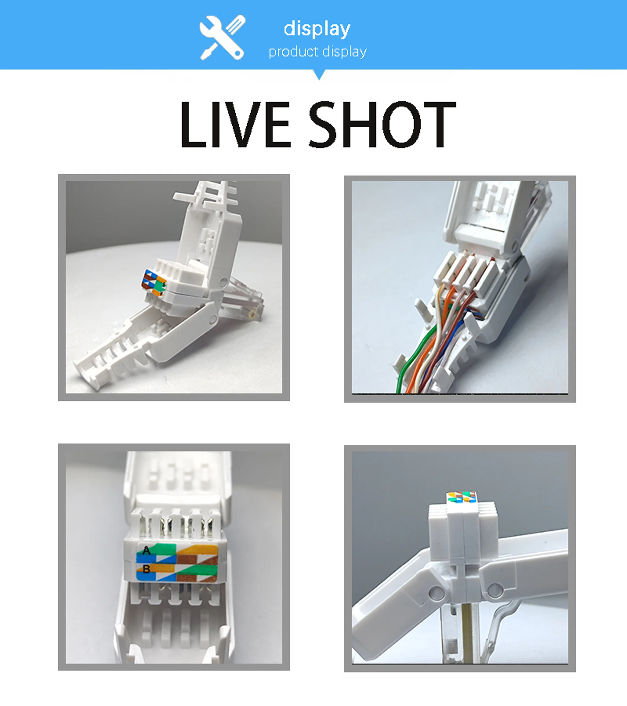 Network Cable Gold Plated tool free plug Ethernet RJ45 Cat5e Cat6 8P8C Pass Through Connector toolless Modular Plug
