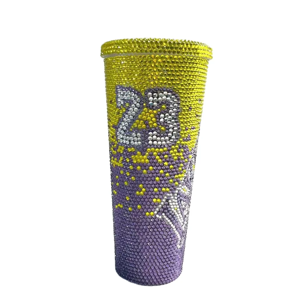Bling Rhinestone Diamond Gem Colored Beverage Cup Special Gift Souvenir Bottle Custom Design Lakers Team Cup For Daily Life